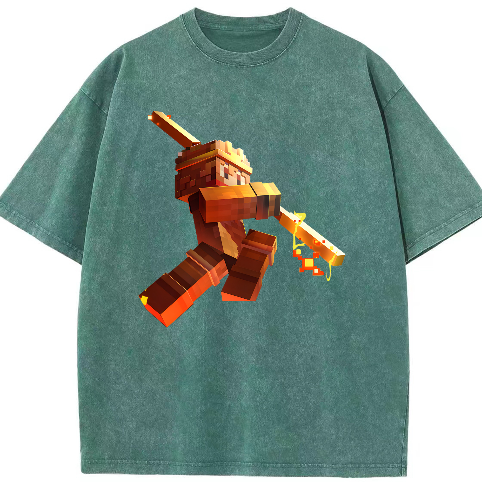 （画像用） マインクラフト ブロックの世界 Minecraft MC Block world 綿100% ヴィンテージ風 半袖Tシャツ（フロントプリント）